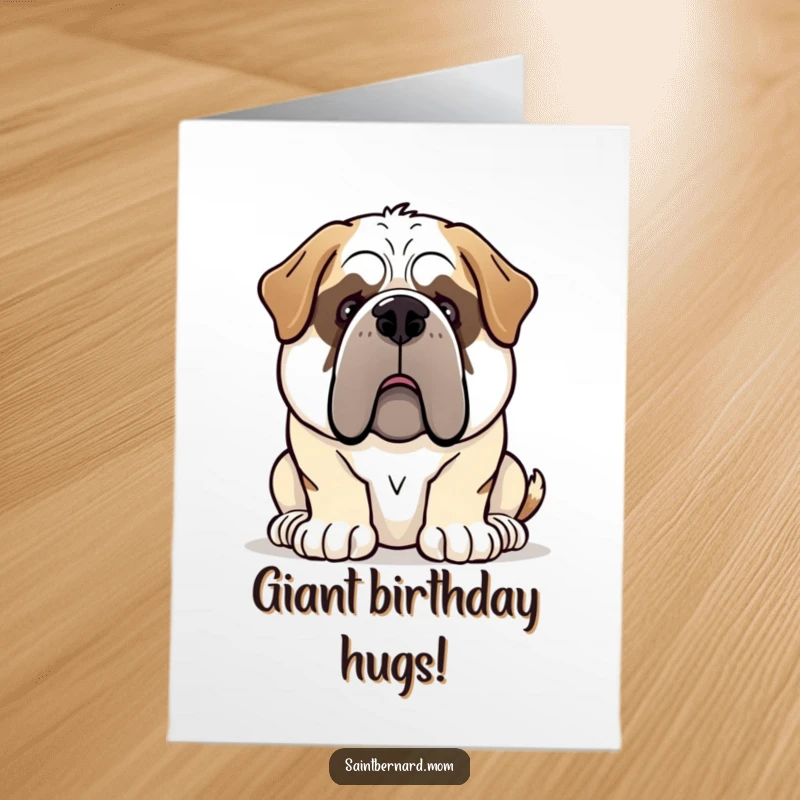 Free Printable Birthday Card: A Saint Bernard dog embodying a gentle giant demeanor, radiating warmth and kindness.