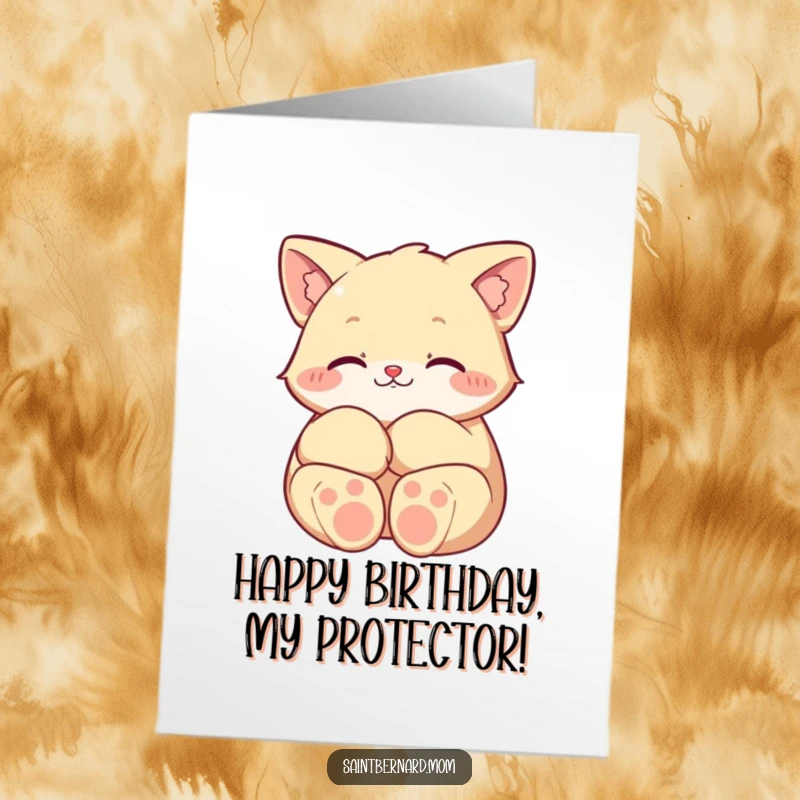 Funny Free Printable Birthday Card: A character cradles protectively with large paws, a heartwarming downloadable greeting.