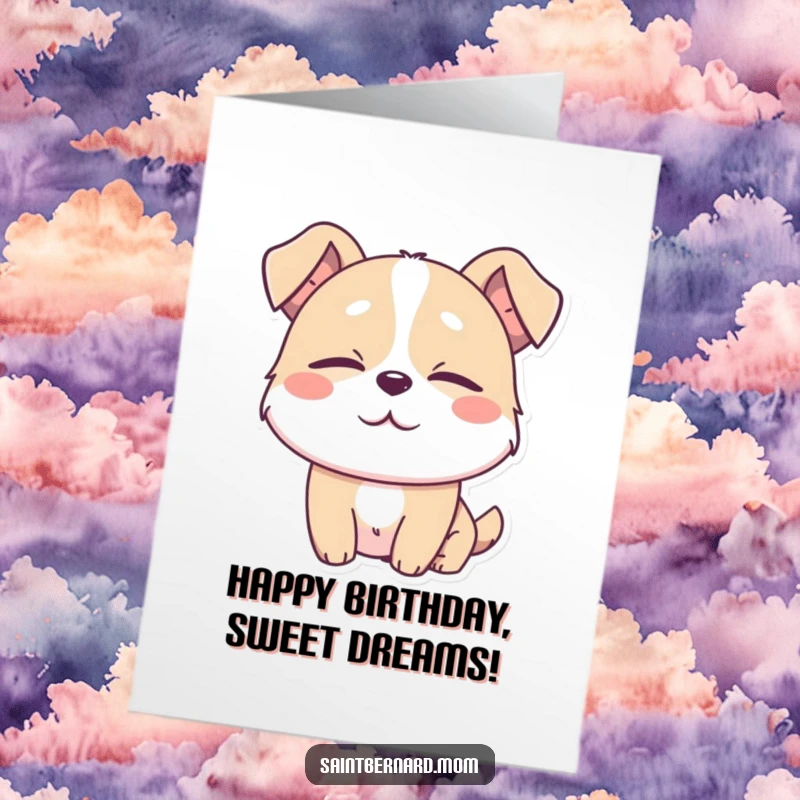 Funny Free Printable Birthday Card: Dog with eyes half-closed in contentment, radiating peaceful birthday vibes and happiness.