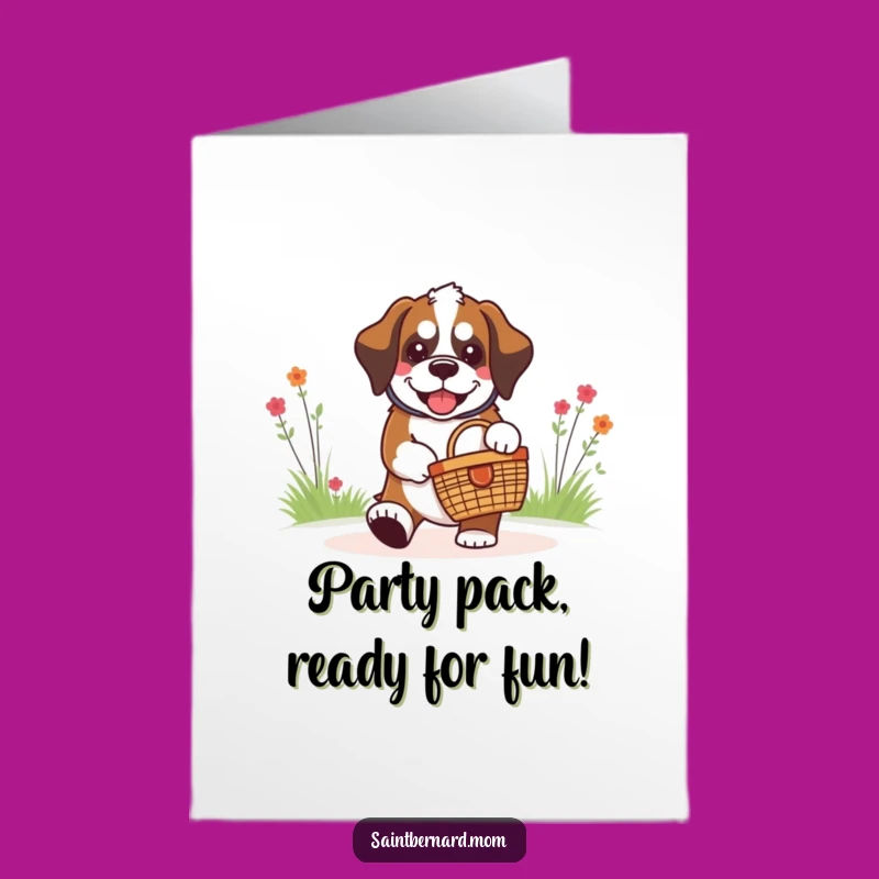 Free Printable B-day Card: Picnic Saint Bernard's Grin, Funny Downloadable Gift