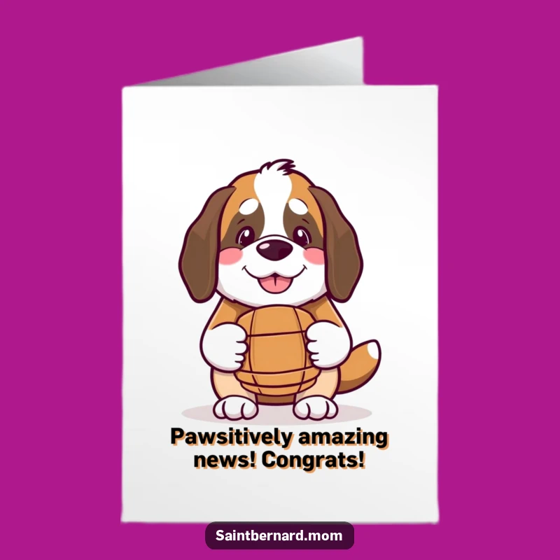 Free Printable Congrats Card: Kawaii Saint Bernard Barrel Smile Downloadable Gift