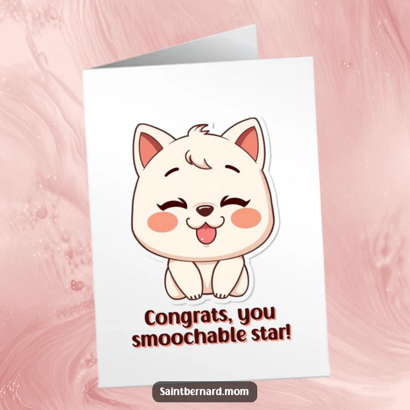 Funny Free Printable Congratulations Card: A character grins gleefully, about to deliver a big, slobbery kiss, a funny congratulation.