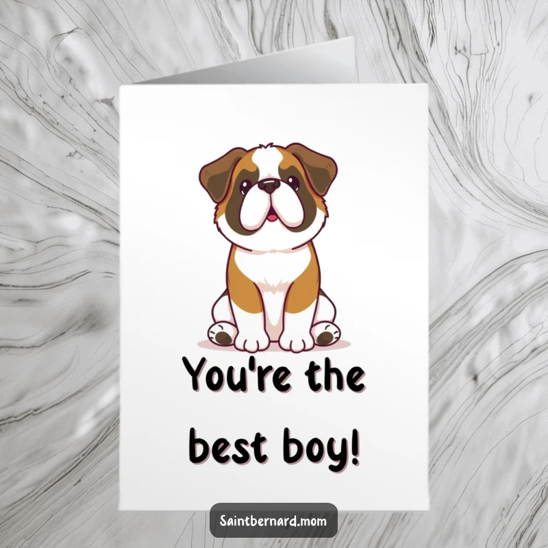 Free Printable Congrats Card: Kawaii Saint Bernard sitting attentively with perked ears, listening to good news.