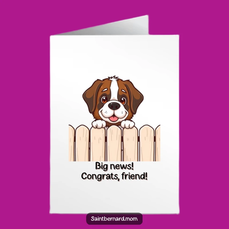Free Printable Saint Bernard Congrats Card: Curious Pup Over the Fence Downloadable