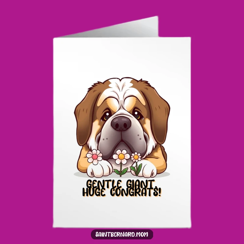 Free Printable St Bernard Congrats Card: Gentle Giant Nudging Flower Downloadable