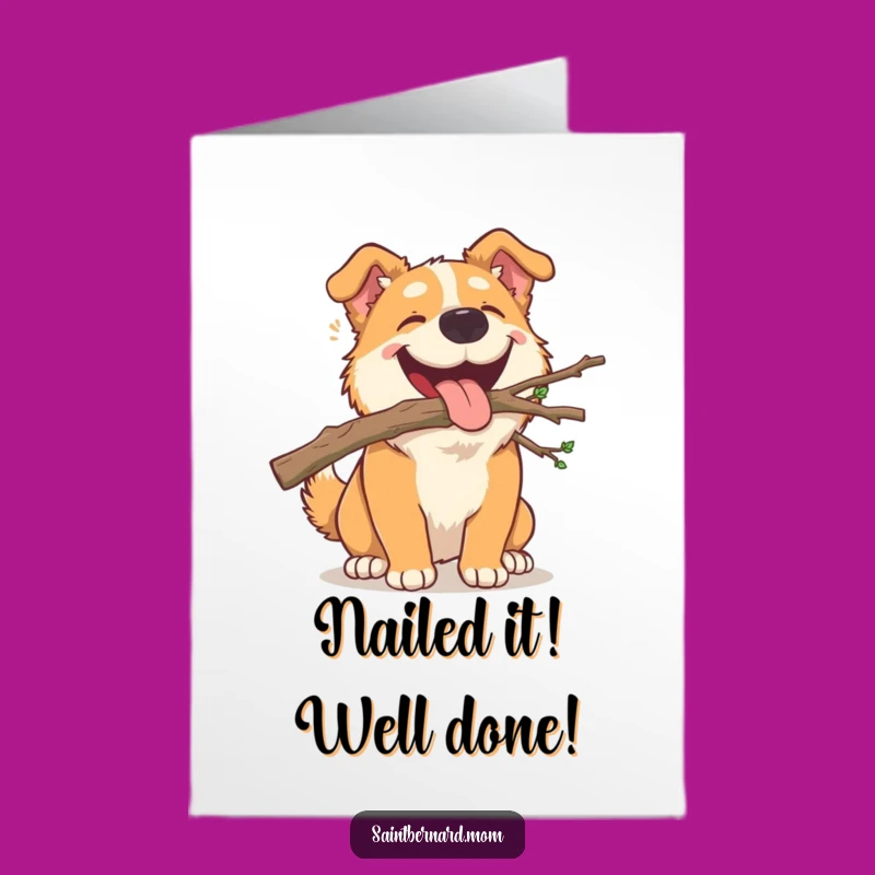 Free Printable Congrats Card: Dog Carrying Branch, Achievement Delivery Downloadable