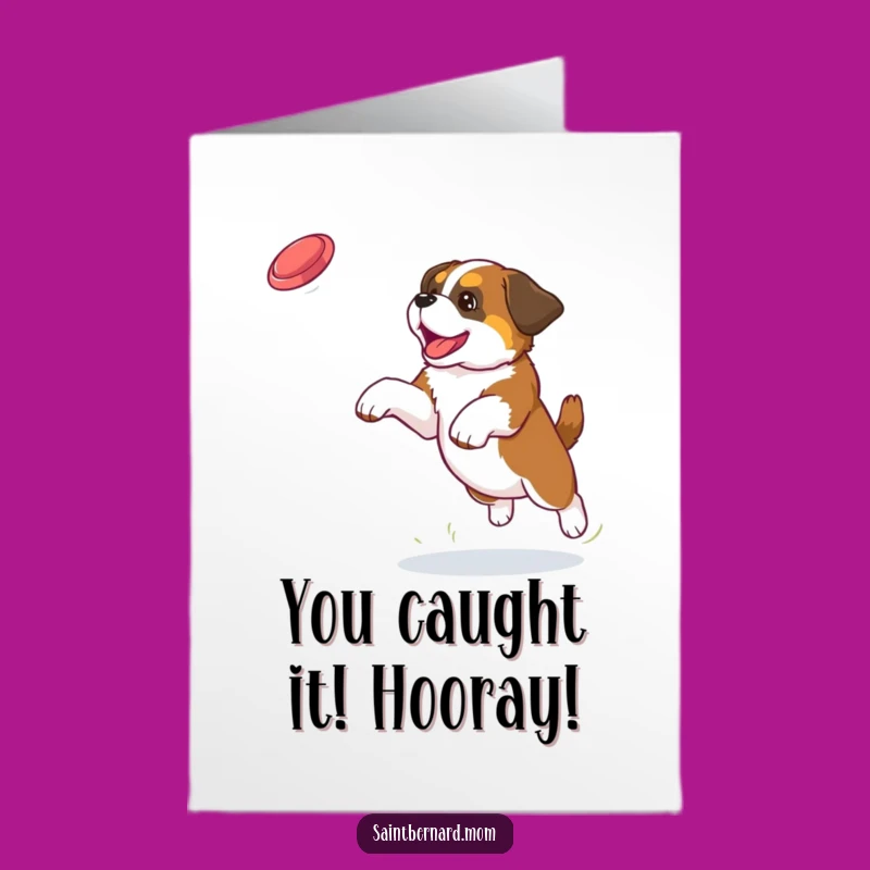 Free Printable Congrats Card: Saint Bernard Puppy Frisbee Champ, Downloadable Celebration