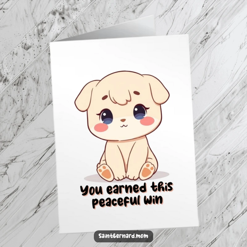 Funny Free Printable Congratulations Card: A character seated peacefully, displaying a sweet, unwavering, and calm demeanor, embodying patience.