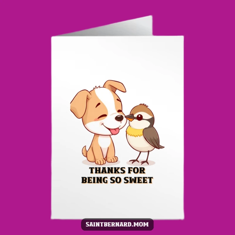 Free Printable Thank You Card: Dog Licking Bird, Sweet Gratitude Downloadable