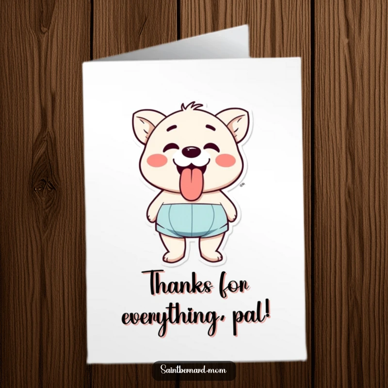 Funny Free Printable Thank You Card: A character happily pants with its tongue lolling, a sweet and humorous thank you.