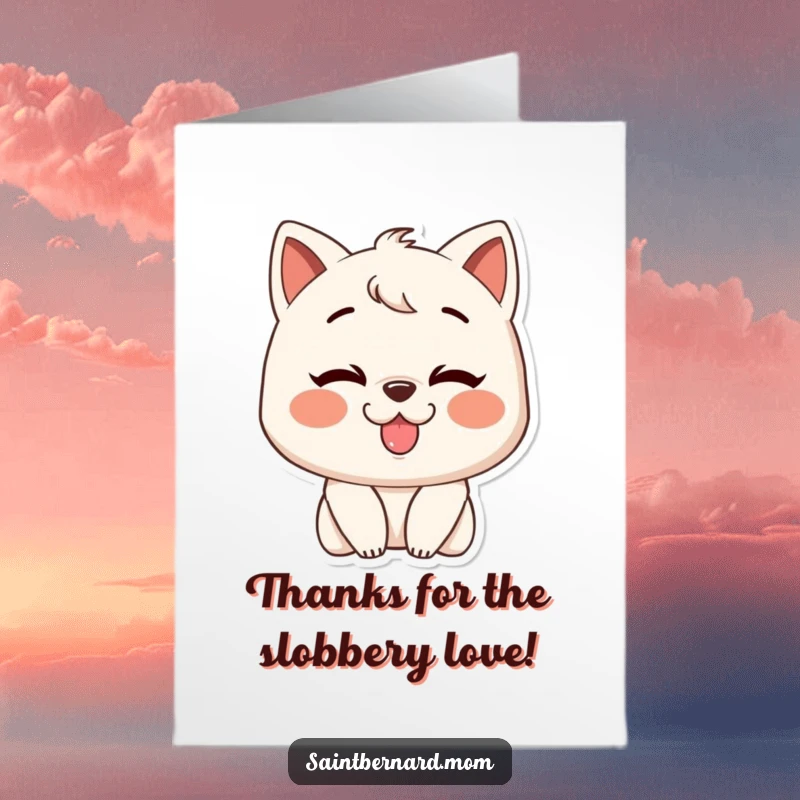 Funny Free Printable Thank You Card: A character grins widely, offering a slobbery kiss, a humorous and affectionate thank you.