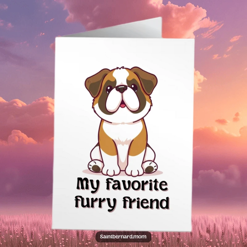 Free Printable Thank You Card: Kawaii Saint Bernard sitting attentively with perked ears, ready to hear your thanks.