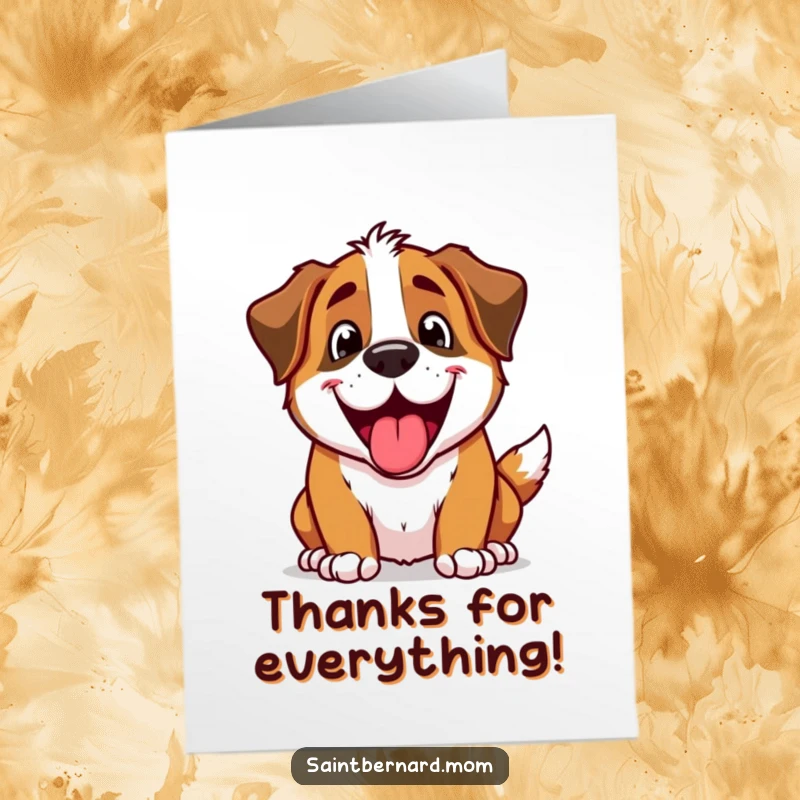 Funny Free Printable Saint Bernard Thank You Card featuring an excited, panting dog conveying heartfelt thanks with a smile.