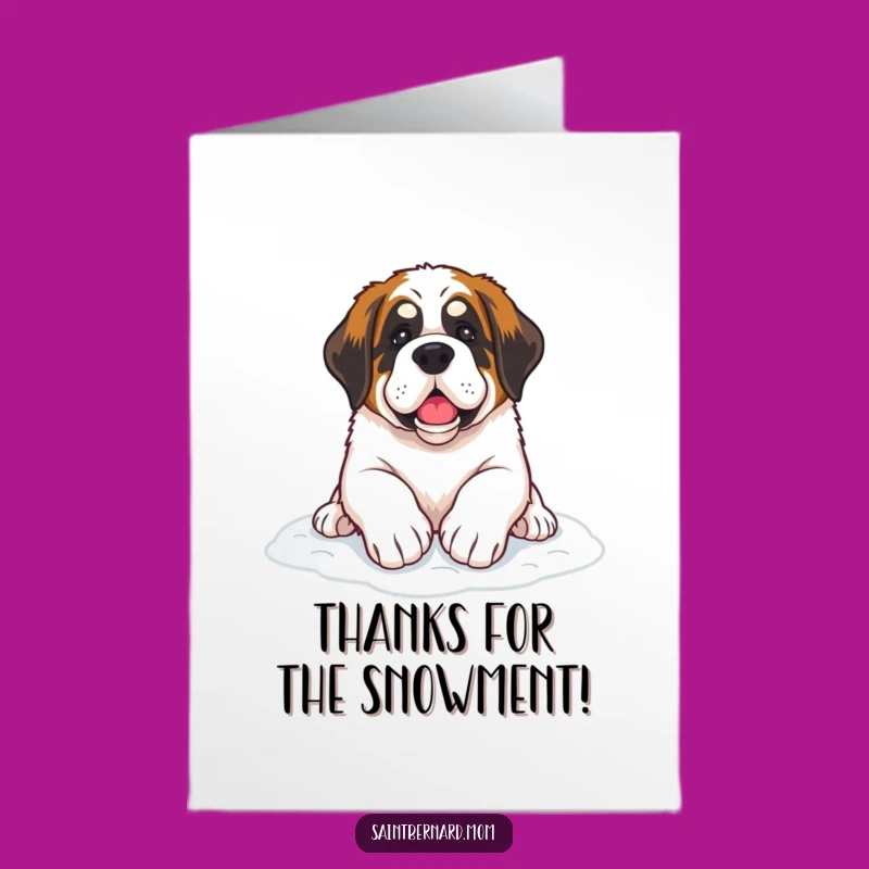 Free Printable Thank You Card: Saint Bernard Snow Paws - Downloadable Winter Gratitude Greeting