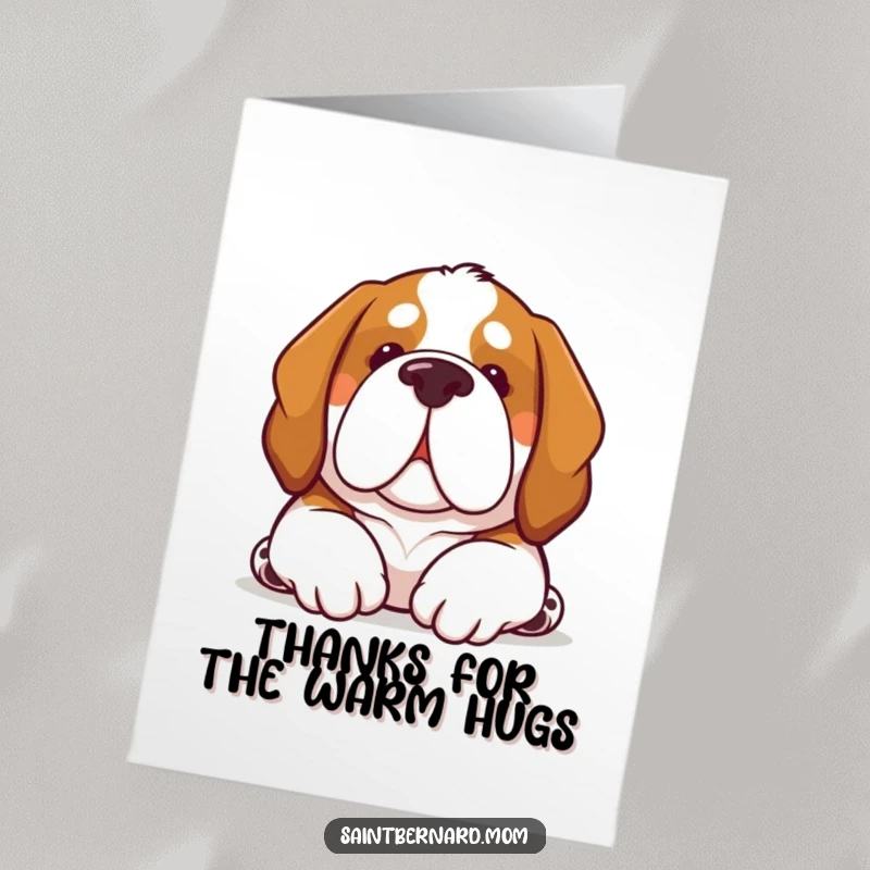 Funny Free Printable Thank You Card: Kawaii Saint Bernard offers a soft nuzzle, conveying deep comfort and heartfelt gratitude with gentle affection.