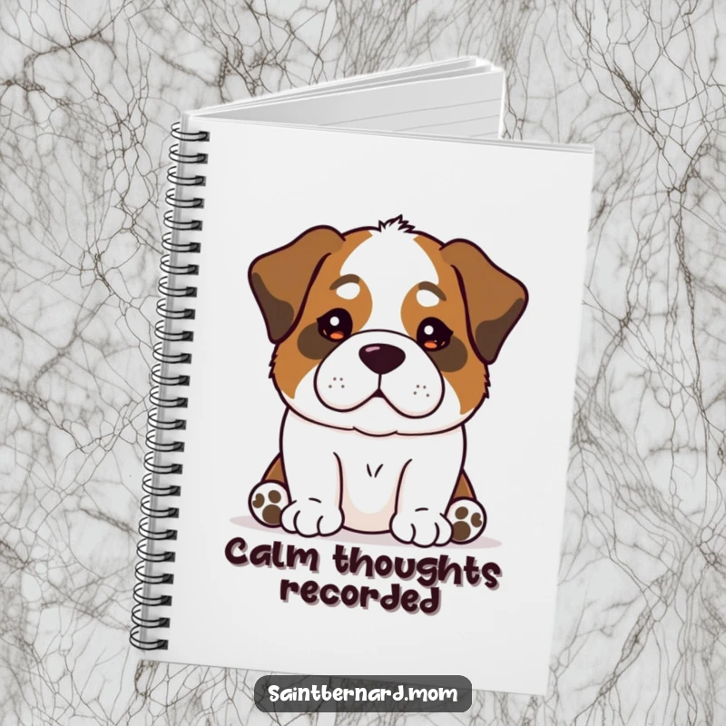 Funny Saint Bernard dog notebook with a calm, reassuring presence, perfect for jotting down peaceful thoughts.
