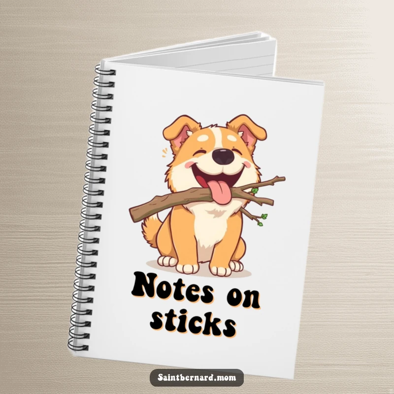 Funny Notebook: A large dog joyfully carrying a small, fallen branch in its mouth, inspiring your notes and doodles.