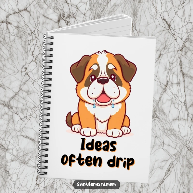 Funny Saint Bernard dog notebook with a warm, friendly drool, perfect for jotting down humorous thoughts.