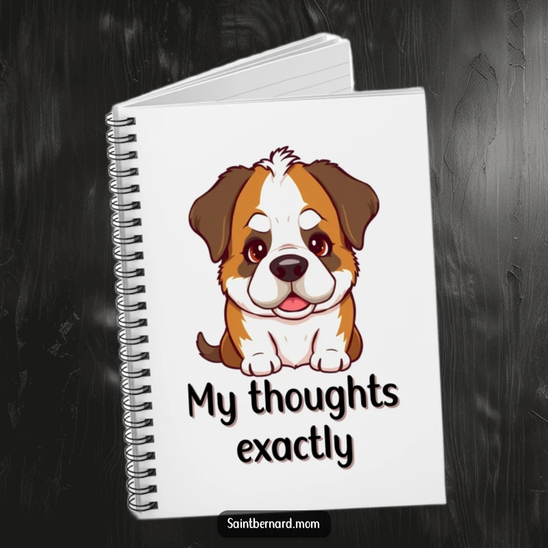 Funny Saint Bernard notebook with a dog doing a goofy head tilt and a warm gaze, perfect for notes and daily thoughts.