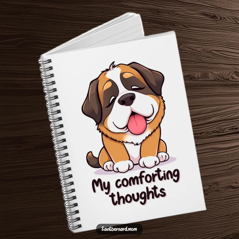 Funny Saint Bernard Lady Notebook depicting a dog offering a comforting lick, perfect for jotting down caring thoughts.