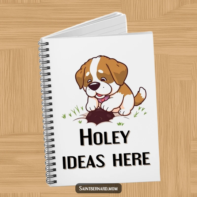 Funny Saint Bernard Lady Notebook, happily digging a small hole with pure delight, perfect for jotting down creative thoughts.