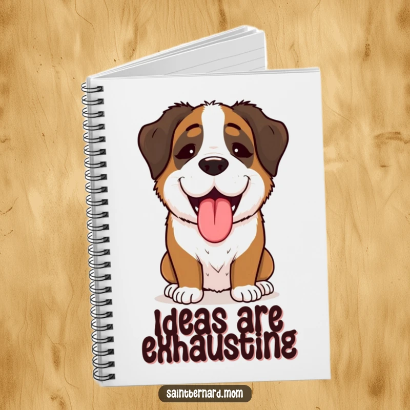 Funny Saint Bernard Lady Notebook, enthusiastically panting with pure joy, perfect for jotting down happy thoughts and ideas.