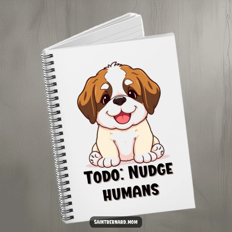 Funny Saint Bernard puppy notebook cover with a dog giving a happy, gentle nudge, ideal for journaling.