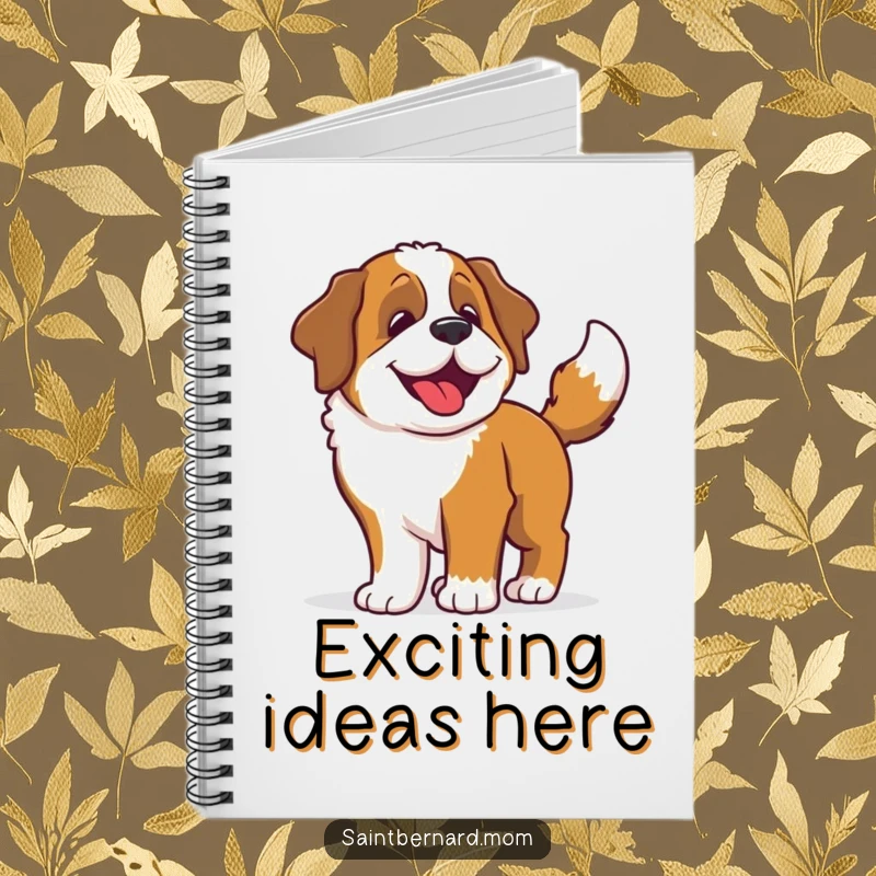 Funny Saint Bernard notebook with a happy dog whose entire body wiggles from its ecstatic tail wag, perfect for notes.