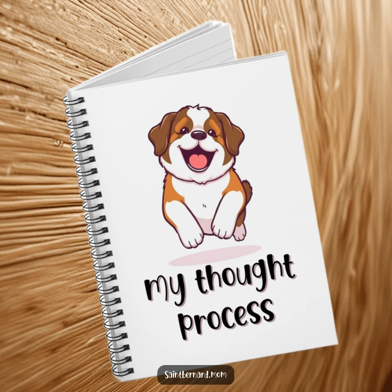 Funny Kawaii Saint Bernard notebook, depicting a dog in a happy, lumbering roll with pure glee, ideal for jotting notes.