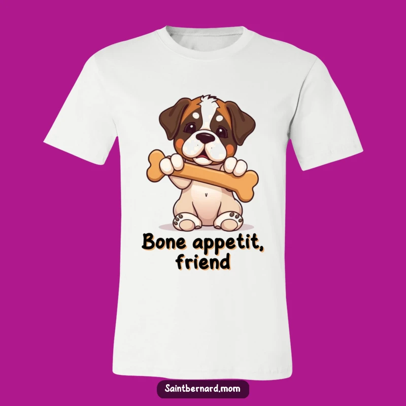 Funny Saint Bernard Puppy Bone Offering T-Shirt - Cute Dog Lover Tee