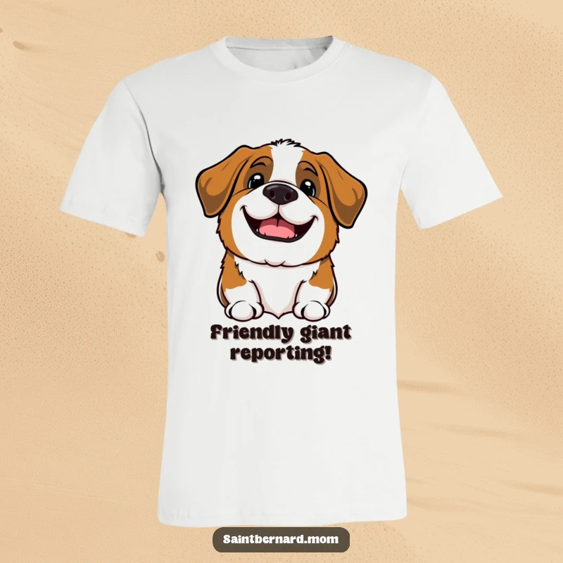 Funny Kawaii Saint Bernard dog t-shirt, cute pup barking happily with a wide grin, soft and comfortable graphic.