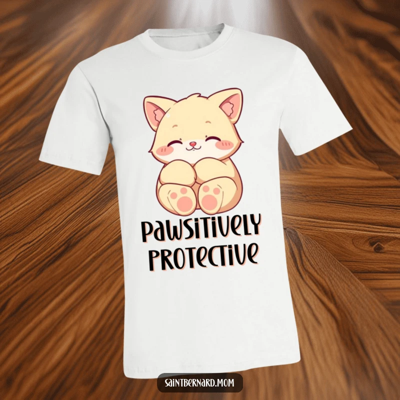 Funny t-shirt featuring a character’s large, comforting paws curled in a protective embrace, symbolizing safety and gentle guardianship.