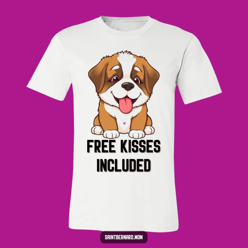 Funny Saint Bernard Puppy Lick T-Shirt - Happy Dog Face Tee