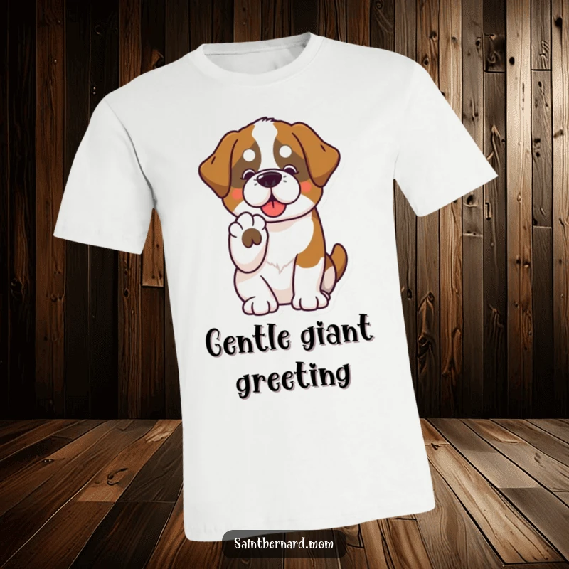 Funny Saint Bernard T-shirt featuring a kawaii dog offering a gentle paw, representing friendship and a warm, approachable personality.