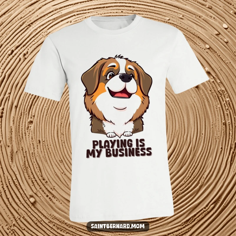 Funny Saint Bernard Lady T-Shirt, featuring a playful and knowing glint in her eye, embodying cheerful mischief.