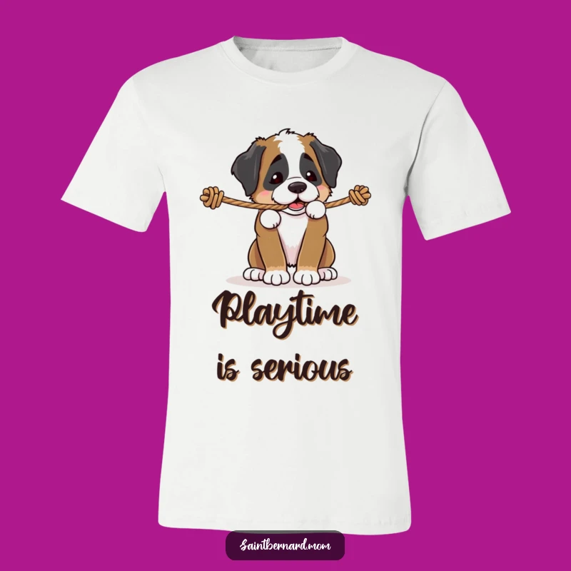 Funny Saint Bernard Puppy Rope Tug T-Shirt - Energetic Dog Play Tee