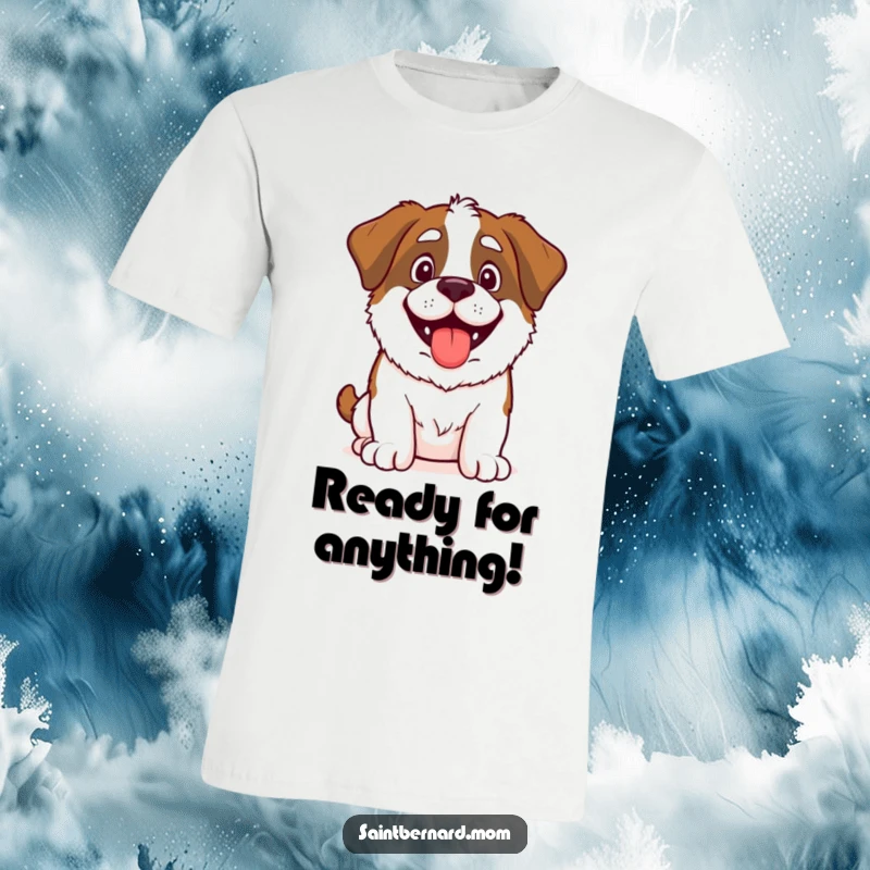 Funny Saint Bernard t-shirt with a joyful, panting dog ready for any adventure, highlighting its boundless energy and happy-go-lucky nature.
