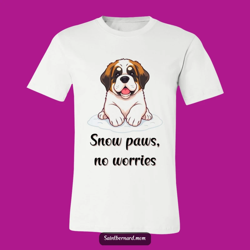 Funny Saint Bernard Snow Paws T-Shirt: Warm Winter Vibes & Dog Humor!