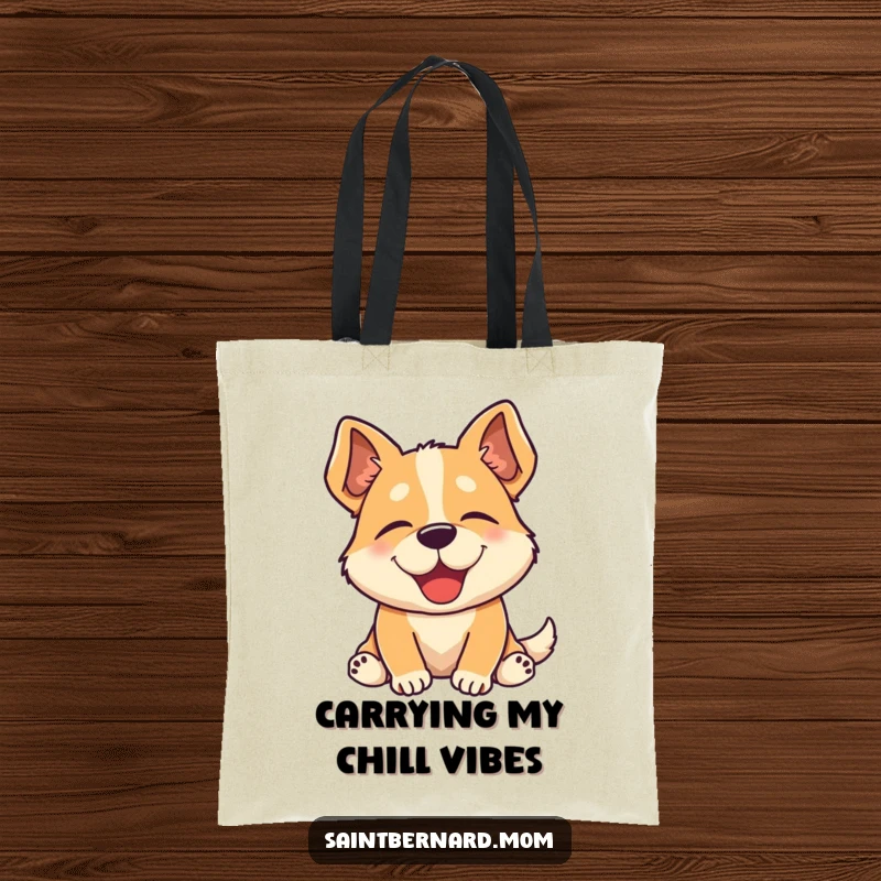 Funny tote bag featuring a dog's happy sigh, conveying deep relaxation and contentment, perfect for everyday use.