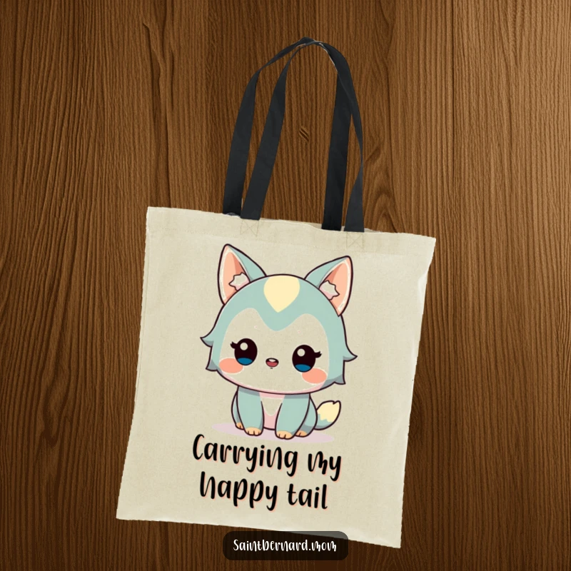 Funny Tote Bag: An alert, friendly dog character with a gentle wag, perfect for carrying essentials with a dose of humor and cheer, a great funny gift.