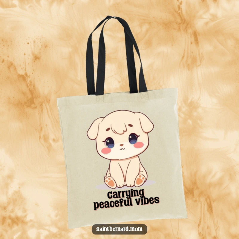Funny tote bag showcasing a character sitting patiently with a sweet, calm demeanor, perfect for carrying essentials with serene charm.