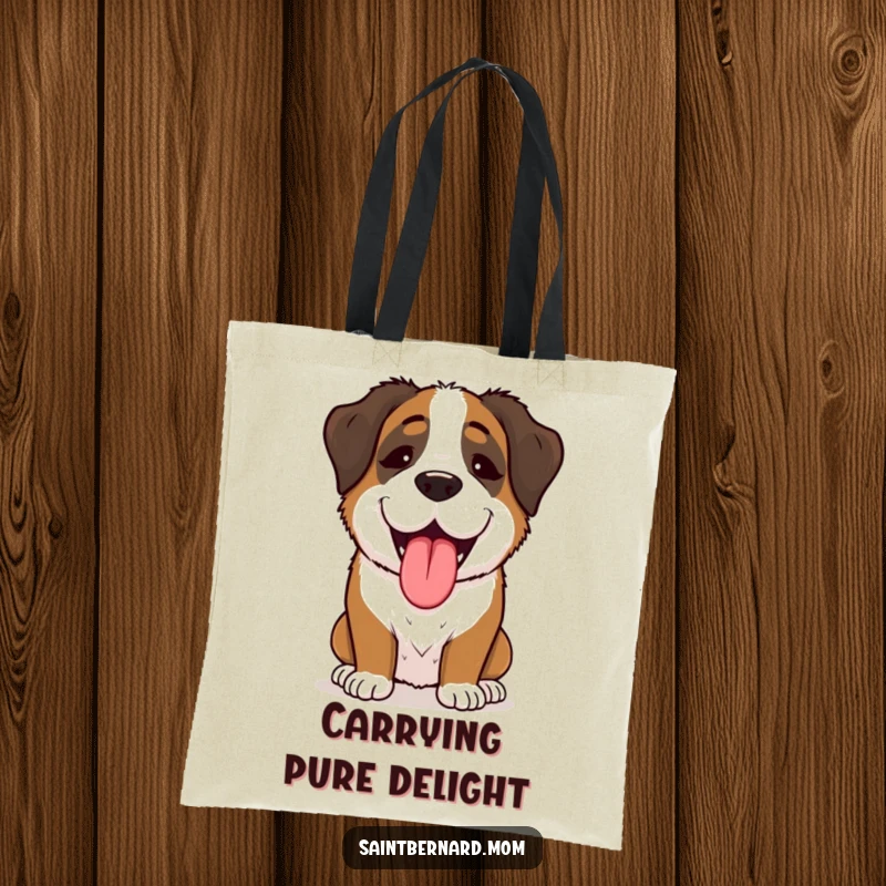 Funny Saint Bernard Lady Tote Bag, enthusiastically panting with sheer joy, a large and humorous accessory for daily errands.