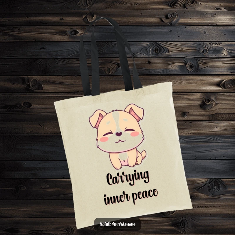 Funny tote bag depicting a dog character with eyes half-closed in absolute contentment, perfect for carrying items with a relaxed, happy vibe.