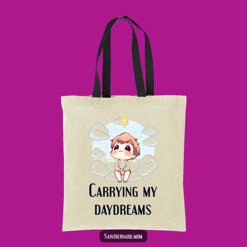 Funny Contented Cloud Gazing Character Tote Bag: Dreamy Carry-All, Great Funny Gift