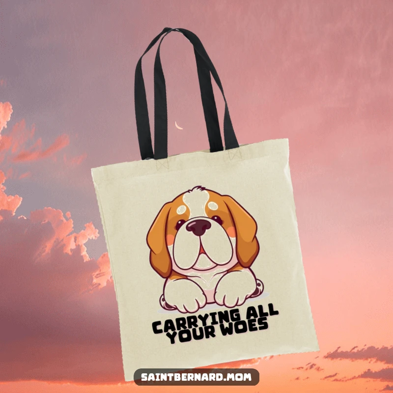 Funny Kawaii Saint Bernard dog tote bag, cute pup offering a soft nuzzle, durable and comforting accessory.