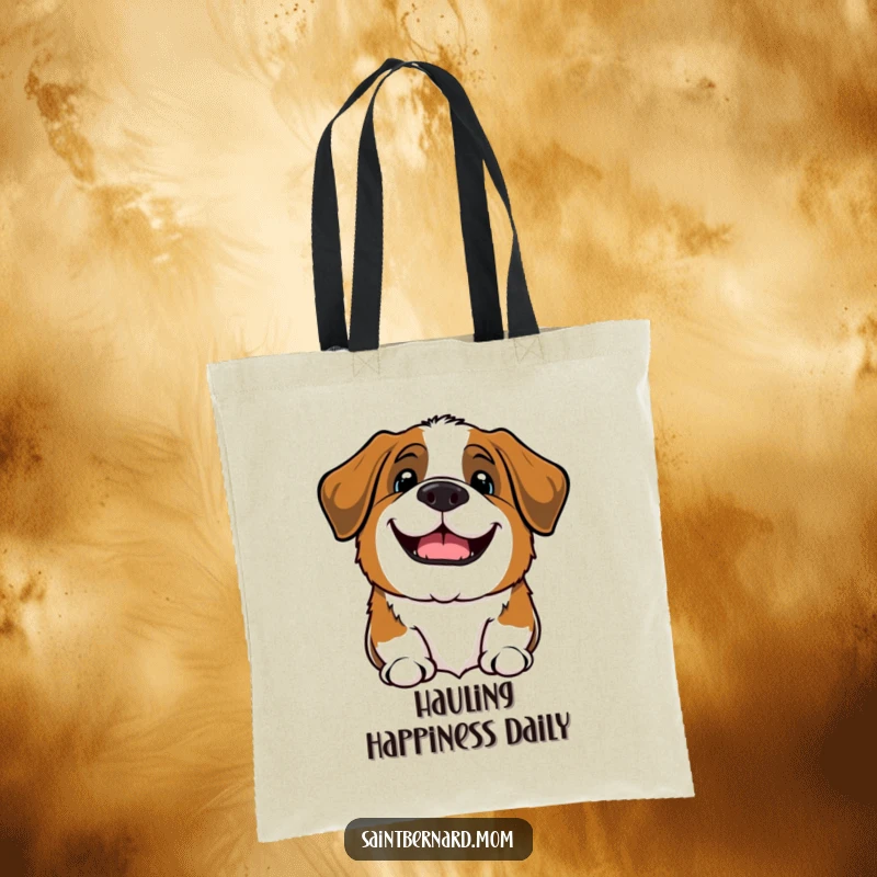 Funny Kawaii Saint Bernard dog tote bag, adorable pup barking a hearty hello, spacious and durable.