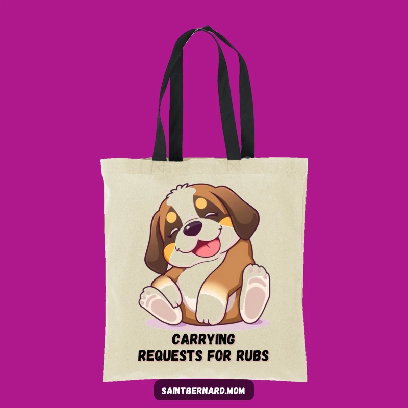 Funny Saint Bernard Puppy Belly Rub Tote Bag - Goofy Dog Lover Bag