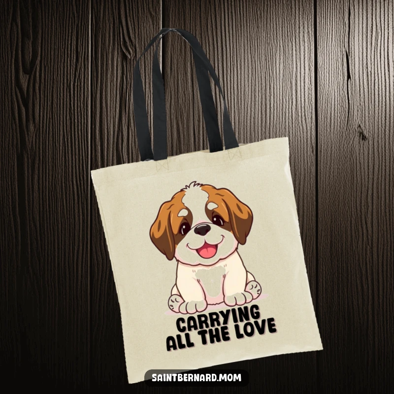 Funny Saint Bernard puppy tote bag featuring a dog giving a happy, gentle nudge, perfect for everyday use.