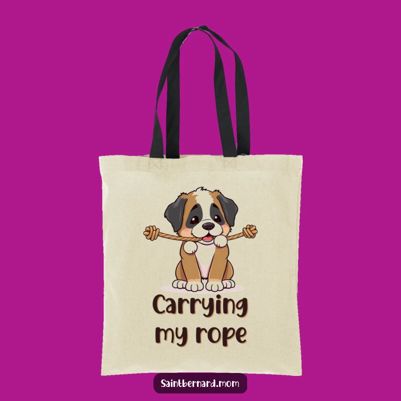 Funny Saint Bernard Puppy Rope Tug Tote Bag - Playful Dog Accessory