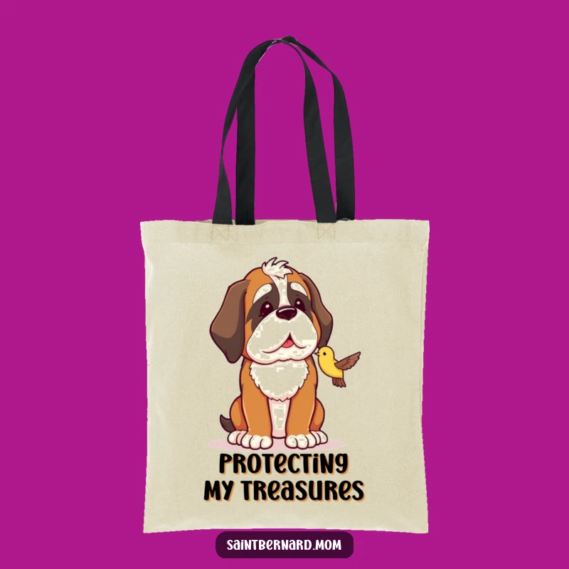 Funny Saint Bernard Tote Bag - Bird Guardian - Dog Lover Gift